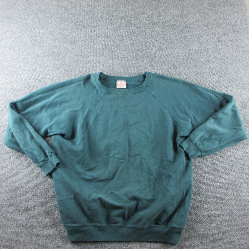 Vintage Hanes Sweatshirt Mens XL Green Fleece Pullover Crew Neck Raglan USA 90s